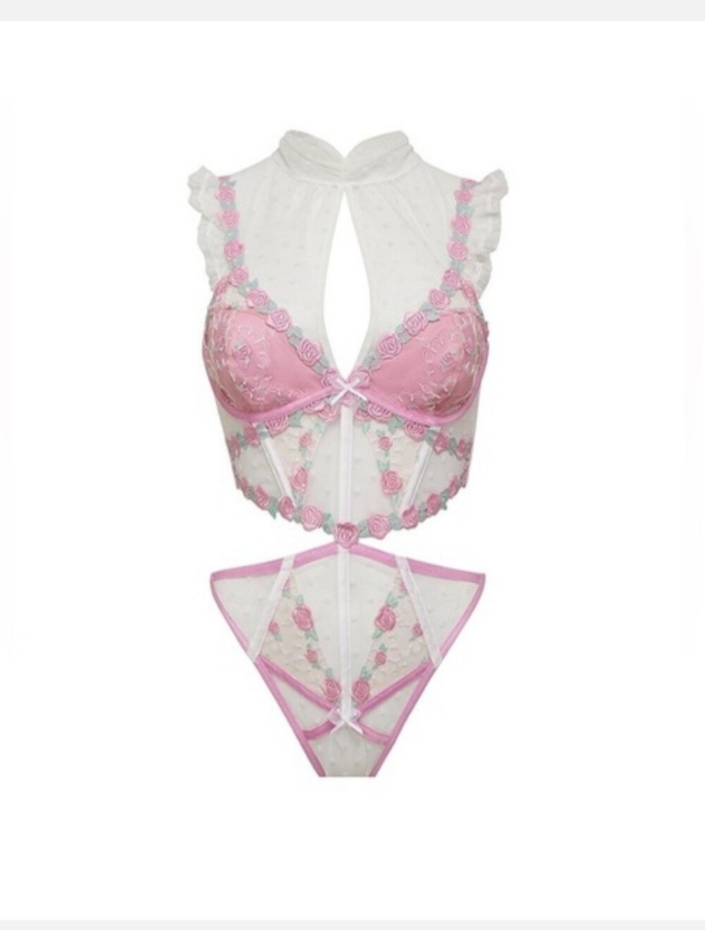 For Love And Lemons Pointelle Rose Teddy